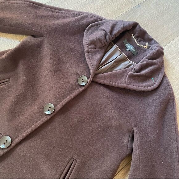 Ellen Tracy Mid Length Bordeaux Burgundy Wool Blend Pea Coat Women Jacket (Sz10) - Picture 4 of 12